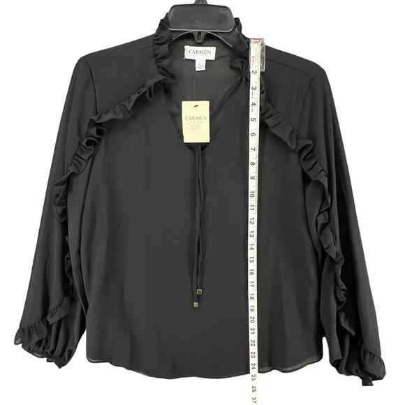 Carmen Marc Valvo Top Womens S Black Chiffon Ruffle Lightweight Coquette Blouse - Picture 7 of 16